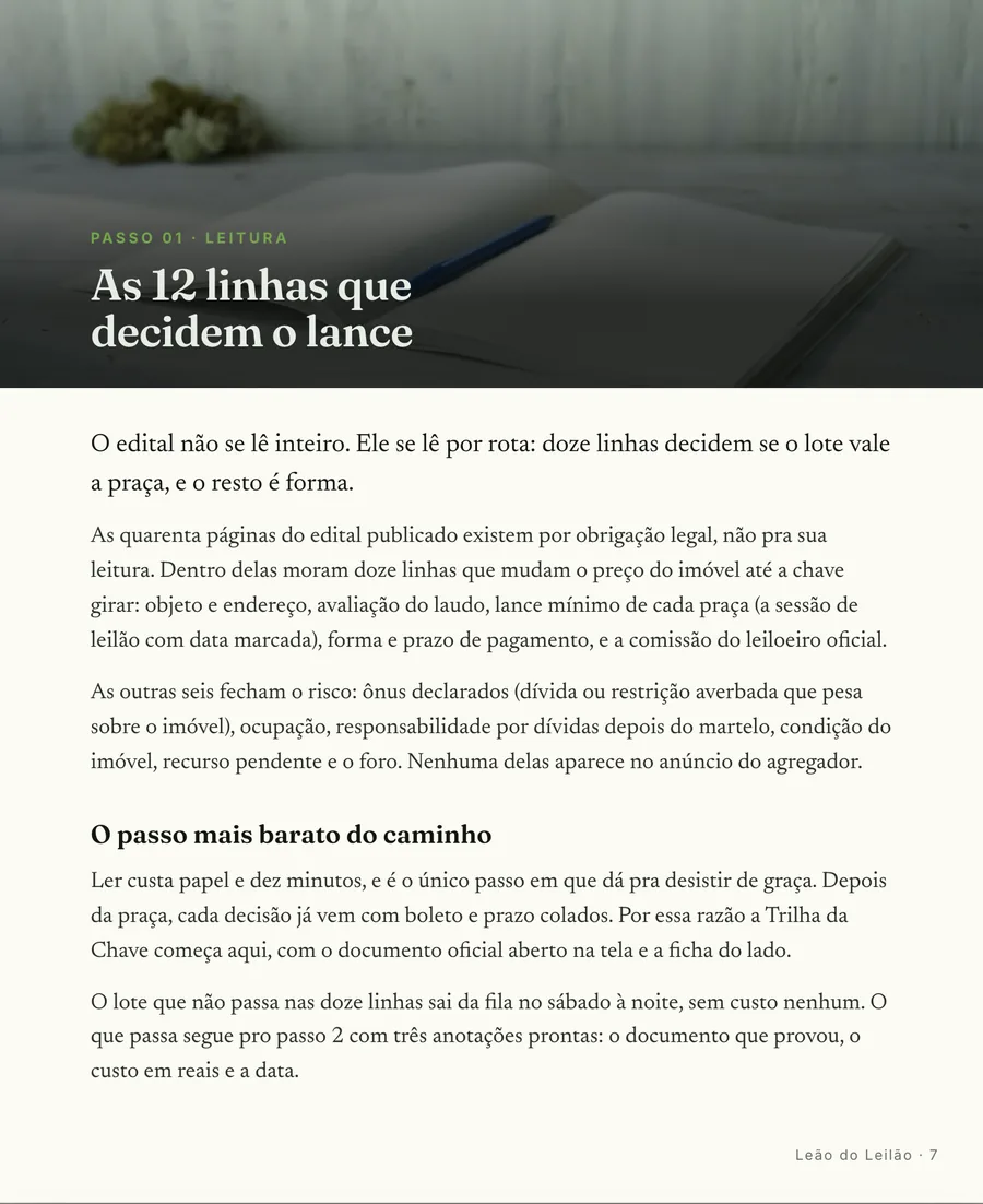 Abertura de passo: Cada passo abre em cena, da leitura do edital à porta destrancada por acordo