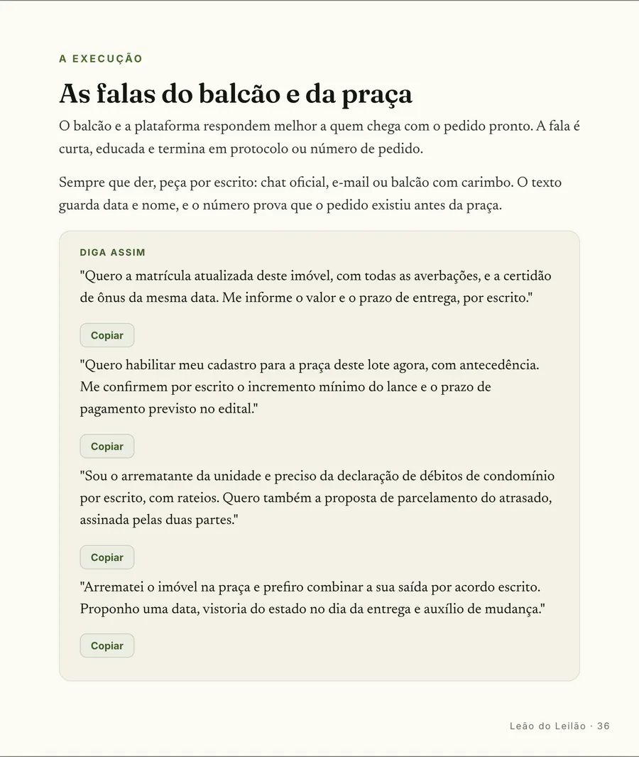Falas prontas: As falas do caminho: pedido de certidão, contato com o ocupante e proposta de acordo, prontos pra copiar